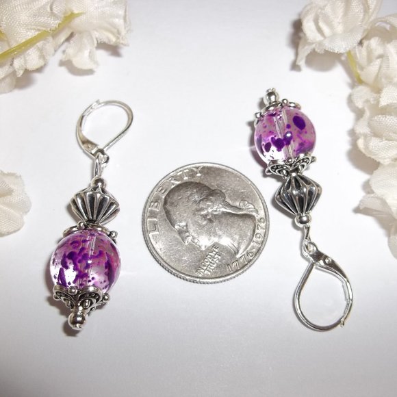 Clear & Purple Glass Beaded Earrings NWT Set Dangle Drop Fashion Accessory 5296 - Picture 3 of 8
